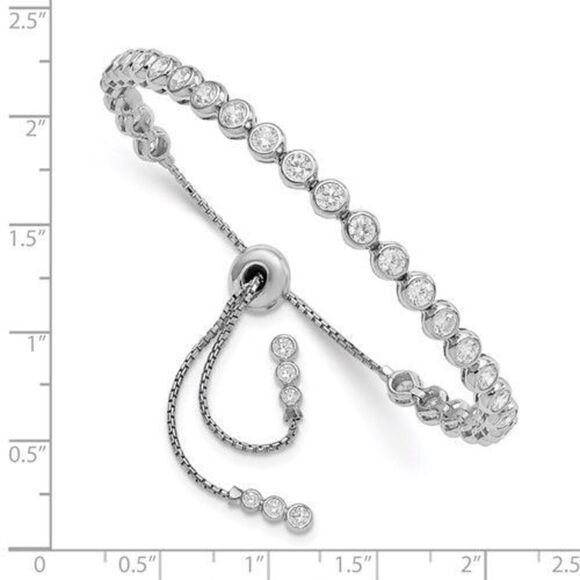 Sterling Shimmer Sterling Silver Rhodium-plated 35 Stone CZ Adjustable Bracelet - Picture 2 of 3
